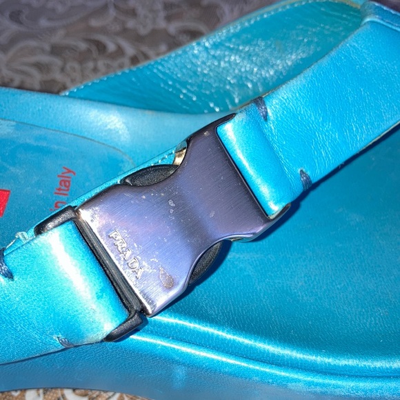 PRADA platform grayed-blue (1stpic), thong sandals, st buckles $192 - Picture 5 of 10
